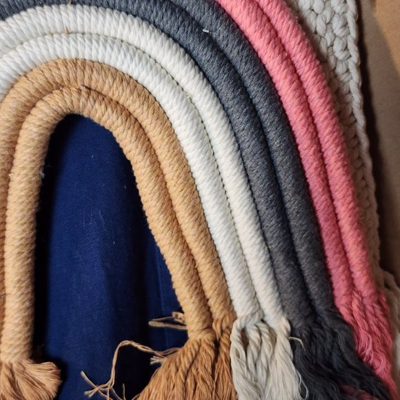 Cloud Island 13"x16" Multi Colored Rainbow Macrame Wall Art in Pink, Gray, Tan - Picture 7 of 13